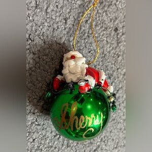 Santa Christmas Lights Green Ball Sherry Personalized Ornament 4”